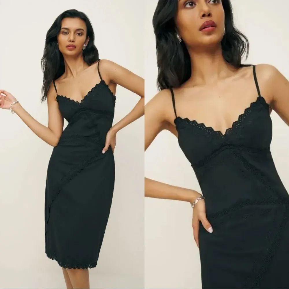 Reformation Marquette Embroidered Slip Dress in black